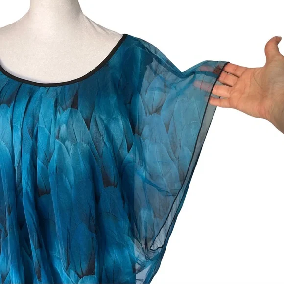 NWT Women's Peacock Blue Flouncing Flare Short Sleeved Blouse Top 3X - Picture 3 of 9